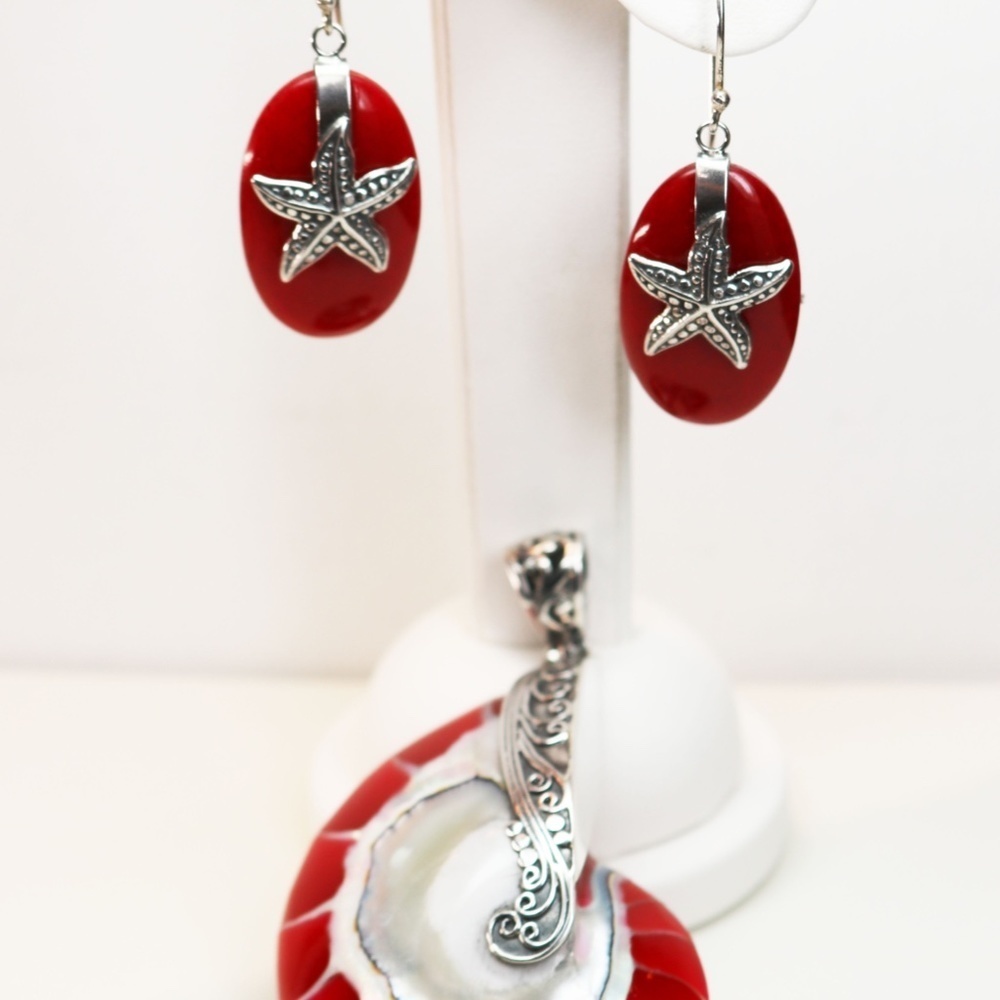 Nautical Coral *signed* Sterling Silver Earrings - Picture 4 of 6